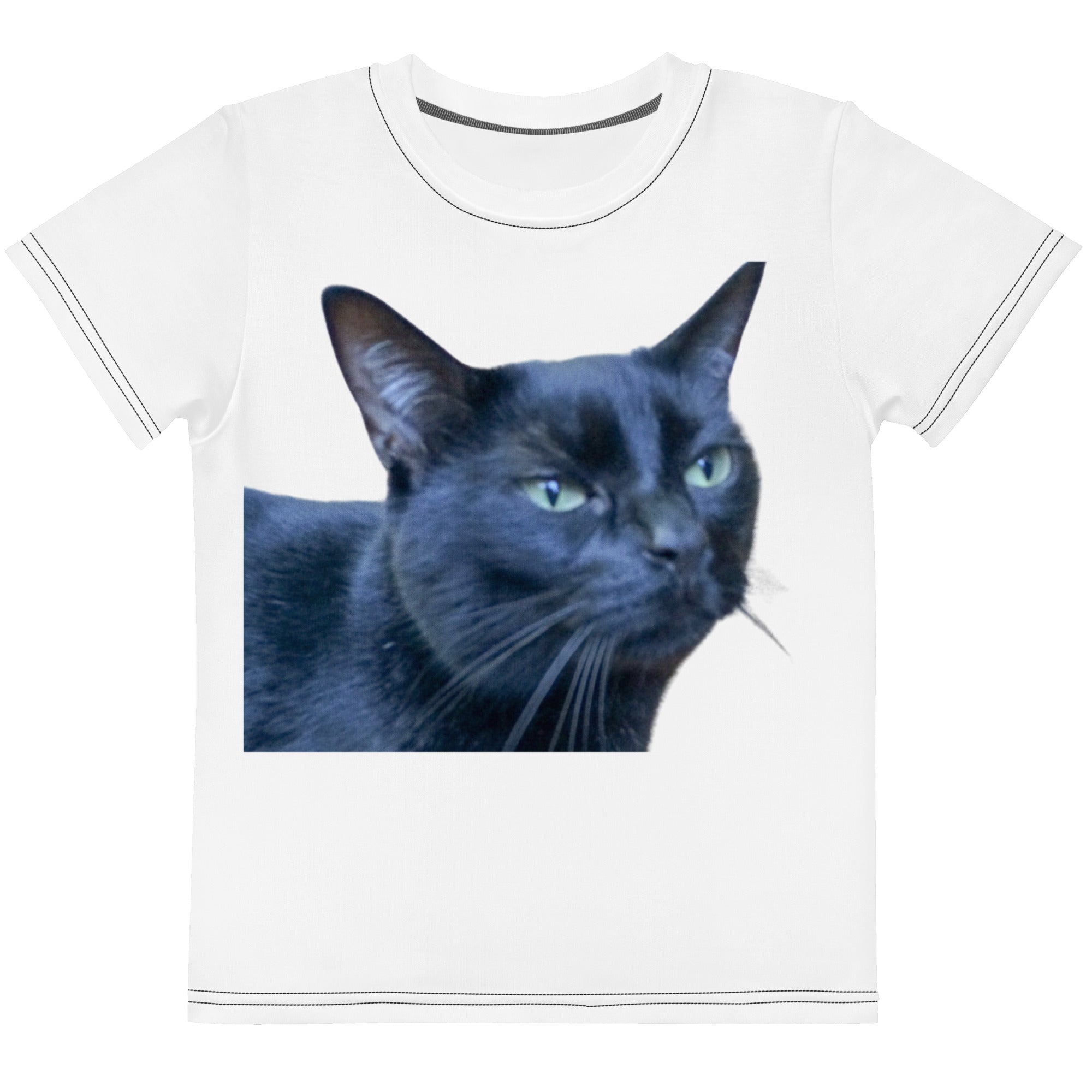 Black Cat Photo Kids Crew Neck T-Shirt 1