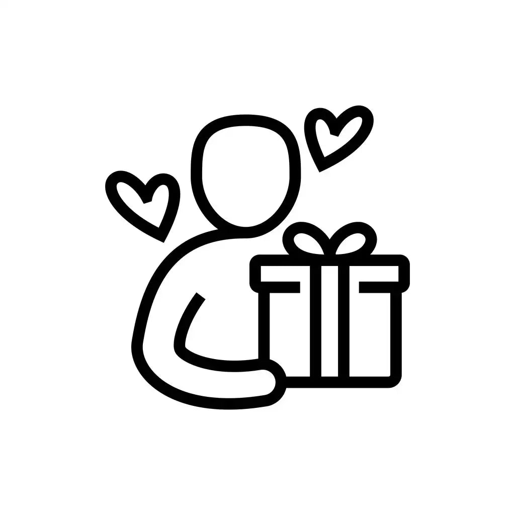 gallery position 1 line drawing of person holding gift box with two hearts Support Greg Profits Pay for Alzheimer's Treatments