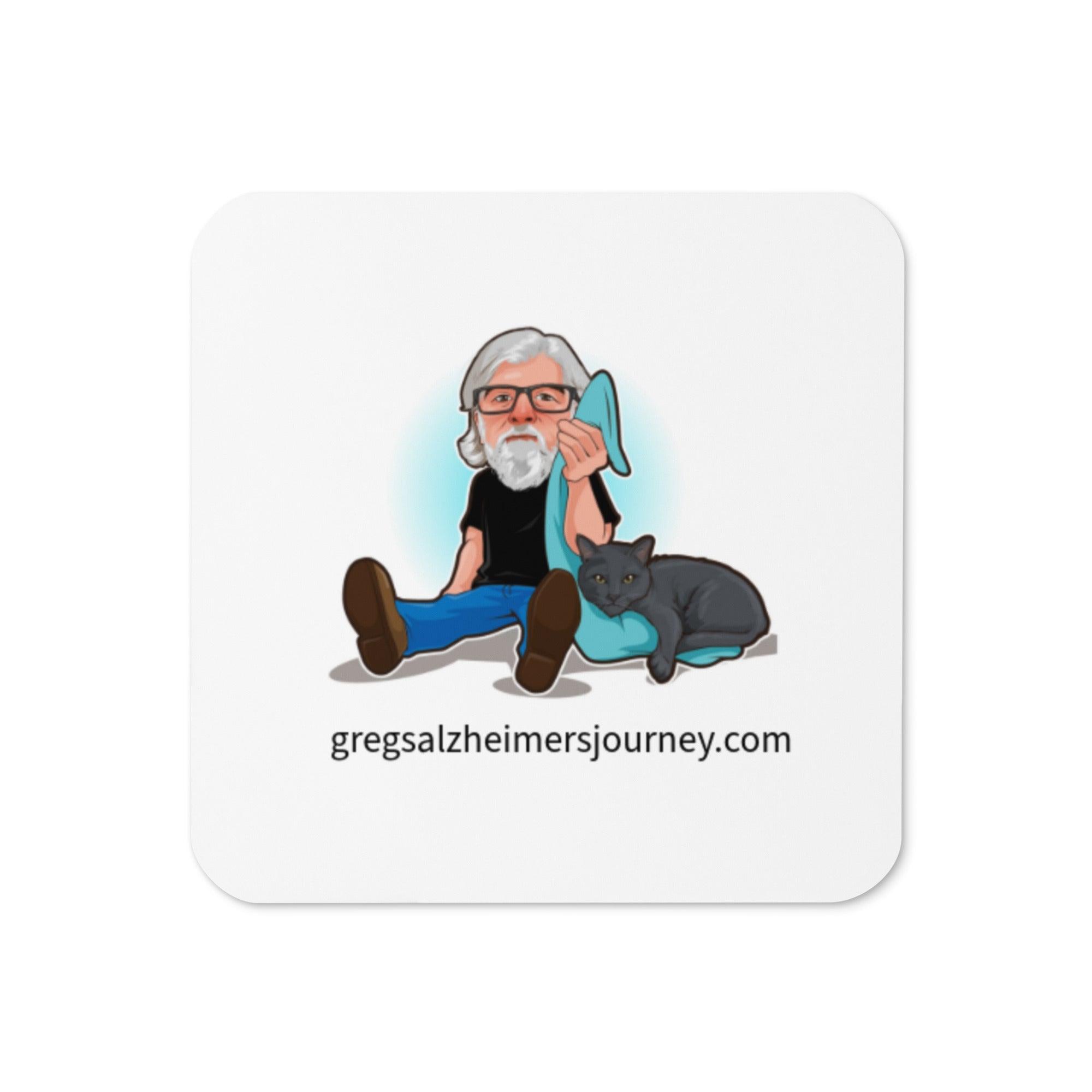 Cork-Back Coaster with The Crazy Ct Man Logo showing cartoon man and cat with website on white background gallery 1